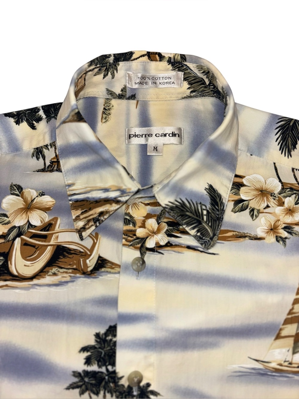 Vintage Pierre Cardin Tropical Shirt Cotton Short Sleeve Hawaiian Button Up Sz M - Picture 2 of 6